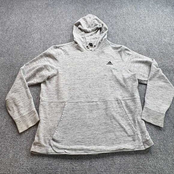 Adidas Hoodie‎ Men’s L Gray Heathered Sweatshirt Logo Athleisure Active Pullover - Picture 5 of 14